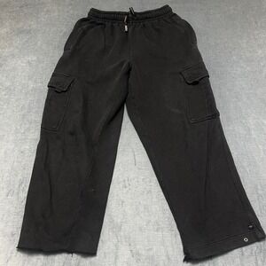 Pro Club Heavyweight Sweatpants Mens Medium Black Cotton Fleece Lined Cargo